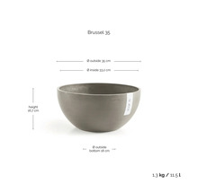ECOPOTS Pflanzenschale Brussel 35, Durchmesser 35 Zentimeter, Höhe 16,7 Zentimeter, Fassungsvermögen 11,5 Liter, Gewicht 1,3 Kilogramm.