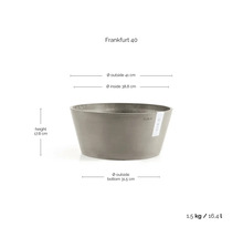 Graue Ecopots Frankfurt 40 Pflanzschale aus Kunststoff, Höhe 17,8 Zentimeter, Außendurchmesser 41 Zentimeter, Volumen 16,4 Liter.