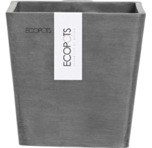 Quadratischer Pflanztopf aus recyceltem Kunststoff mit Ecopots Logo.
