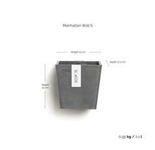 Ecopots Wand-Blumentopf Manhattan Wall S, Höhe 15 Zentimeter, Länge 15 Zentimeter, Tiefe 17,2 Zentimeter, Gewicht 0,95 Kilogramm, Volumen 2,1 Liter.