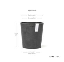 Blumentopf Ecopots Morinda 14, Höhe 15 Zentimeter, Außendurchmesser 14 Zentimeter, Innendurchmesser 12,8 Zentimeter, Volumen 1,4 Liter.