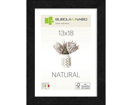 Portraitrahmen Holz Natural schwarz Rahmen eckig 13x18 cm Bubola & Naibo Bilderrahmen mit Blumendekor, 13x18