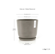 ECOPOTS Oslo 25 Blumentopf in Grau mit Untersetzer und Wasserspeicher, Höhe 21,4 Zentimeter, Durchmesser 25 Zentimeter, Volumen 7,7 Liter.