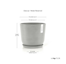 Ecopots Blumentopf Oslo 25 mit Wasserreservoir und Untersetzer, Durchmesser 25 Zentimeter, Höhe 21,4 Zentimeter, Volumen 7,7 Liter.