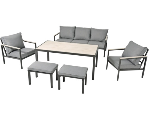 Gartenmöbel-Set mit Sofa, Sesseln, Tisch und Hockern