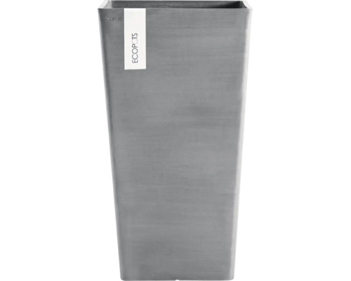 Grauer hoher quadratischer Pflanzkübel von Ecopots aus Kunststoff.
