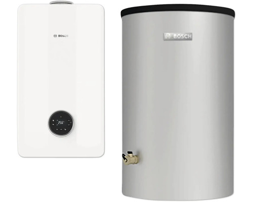 Zwei Warmwasserbereiter von Bosch nebeneinander.