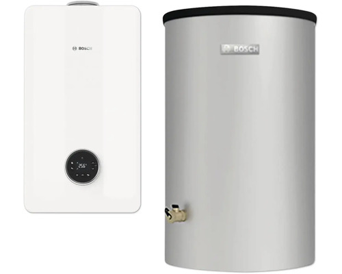 Zwei Warmwasserbereiter von Bosch nebeneinander.