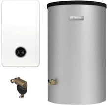 Abbildung einer Heizungsanlage mit Warmwasserspeicher und Heizkessel sowie einem Schlammabscheider