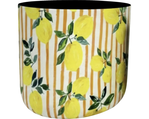 Blumentopf Blumenvase Zitrone Metall 25 x 25 x 26,6 cm gelb Übertopf mit Zitronenmuster