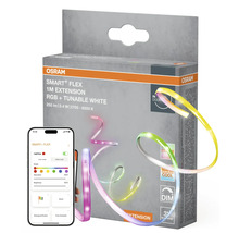 Osram Smart+ Flex 1 Meter Erweiterung RGB plus Tunable White in Produktverpackung und Smartphone mit App-Oberfläche