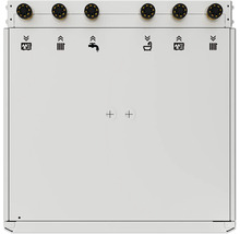 Sanitärinstallation mit Symbolen für verschiedene Anschlüsse