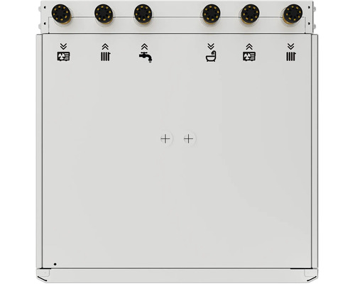 Sanitärinstallation mit Symbolen für verschiedene Anschlüsse