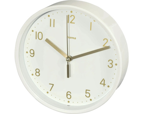 Wanduhr mit weißem Rahmen und Zifferblatt