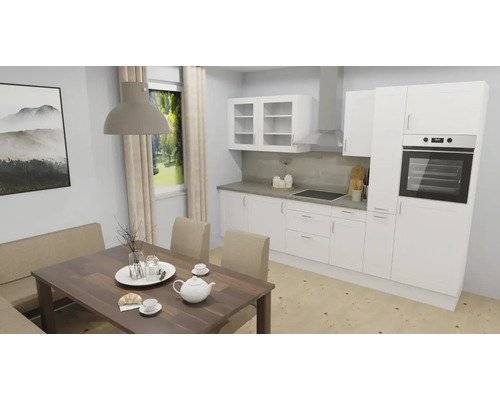 Helle Küche mit Esstisch und Sitzbank