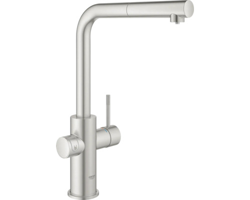 Küchenarmatur mit hohem Auslauf und herausziehbarer Spülbrause