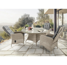 Gartensitzgruppe mit Tisch und vier Stühlen aus Polyrattan