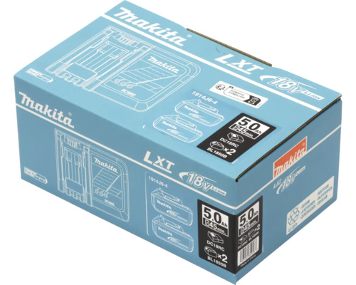Makita LXT 18 Volt 5.0 Ah Batteriepack mit Ladegerät in der Verpackung