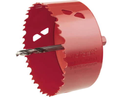 Lochsäge Wolfcraft Bi-Metall Ø 100 mm inkl. Schaft, Bohrer Lochsäge mit Zentrierbohrer