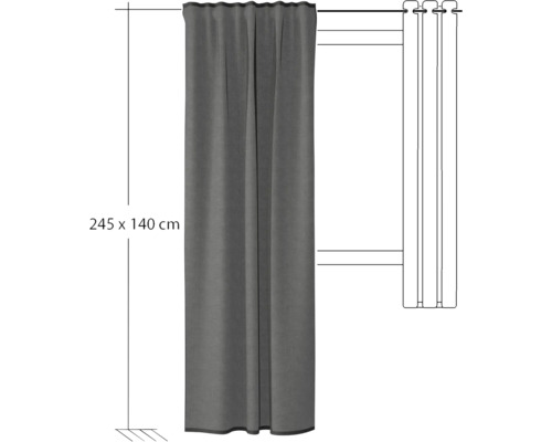 Grauer Vorhang, 245 mal 140 Zentimeter