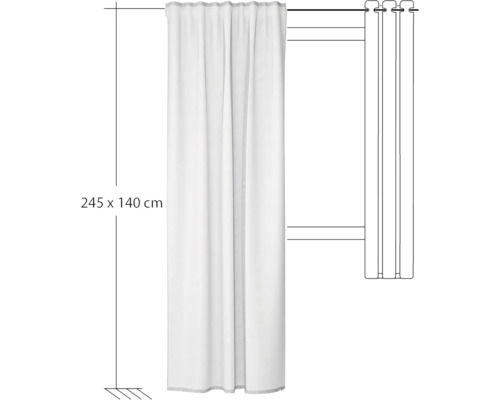 Weißer Gardinenschal mit Ösen und den Maßen 245 x 140 cm.