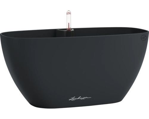 Schwarzer Pflanzkübel mit Wasserstandsanzeiger