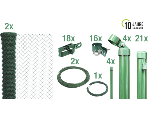 Kompletter Maschendrahtzaun mit Pfosten, Draht und Zubehör sowie 10 Jahre Herstellergarantie