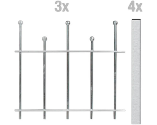 Metallzaun mit drei Zaunfeldern und vier Pfosten
