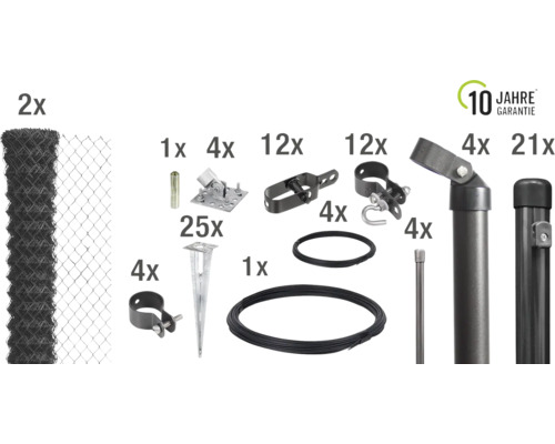 Komplettes Zaunbauset mit Maschendrahtrolle, Zaunpfosten und Zubehör mit zehn Jahren Garantie