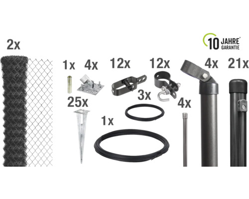 Kompletter Maschendrahtzaun Bausatz mit Zubehör und zehn Jahren Garantie