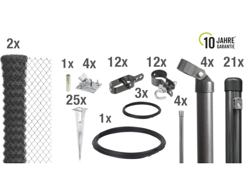 Kompletter Zaunbausatz mit Maschendraht, Pfosten und Zubehör