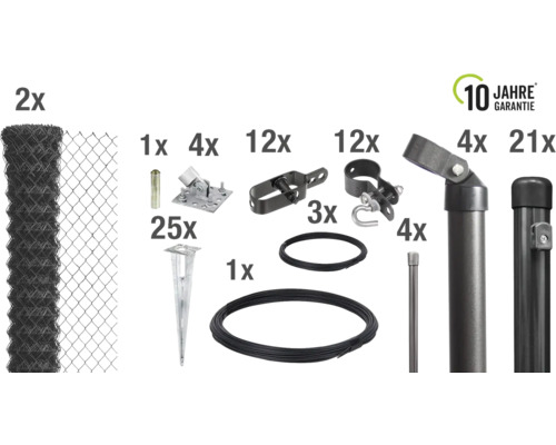 Komplettset für Maschendrahtzaun mit Zubehör und zehn Jahre Garantie