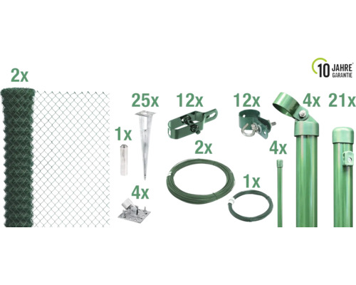 Kompletter Maschendrahtzaun Bausatz mit Zaun, Pfosten und Zubehör sowie 10 Jahre Garantie