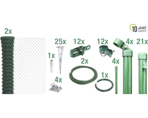 Komplettset für Maschendrahtzaun mit Pfosten, Draht und Befestigungsmaterial sowie zehn Jahre Garantie