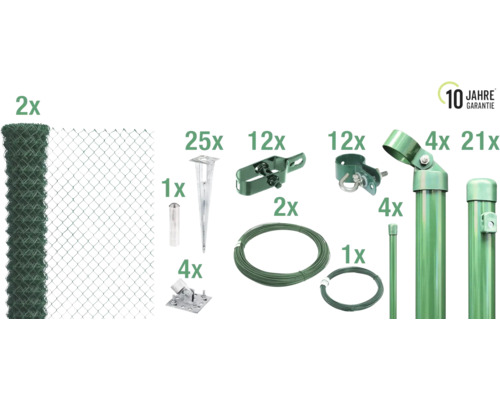 Kompletter Maschendrahtzaun mit Pfosten, Spanndraht und Zubehör mit 10 Jahre Garantie