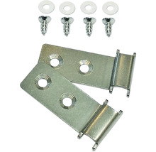 Zwei Metallhalterungen mit Schrauben und Unterlegscheiben