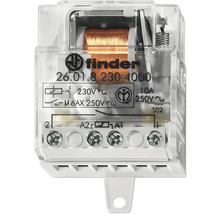 Finder Stromstoßschalter 26.01.8.230.4000, 230 Volt, 10 Ampere, transparentes Kunststoffgehäuse mit sichtbarer Kupferspule, Finder Logo.