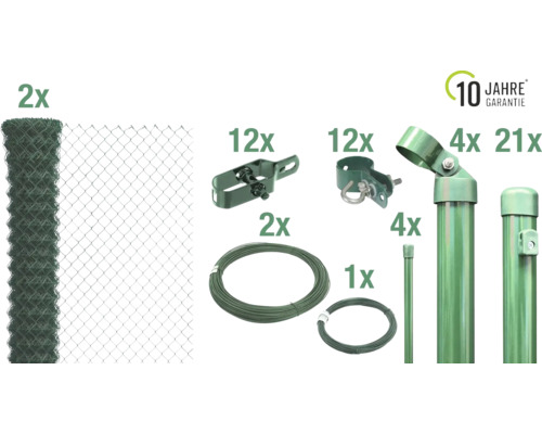 Kompletter Zaunbausatz mit Rollen Maschendrahtzaun, Zaunstreben, Zaunpfosten und Zubehör sowie 10 Jahre Garantie