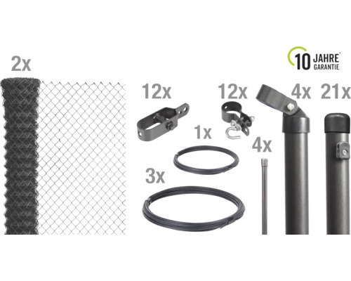 Kompletter Maschendrahtzaunbausatz mit Zubehör und zehn Jahren Garantie