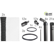 Komplettset für Maschendrahtzaun mit Drahtgeflecht, Zaunstreben, Zaunpfosten und Zubehör