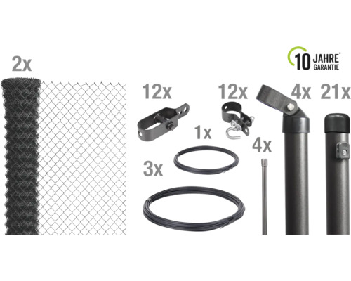 Komplettset für Maschendrahtzaun mit Drahtgeflecht, Zaunstreben, Zaunpfosten und Zubehör