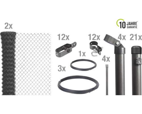 Kompletter Maschendrahtzaun Bausatz mit Zubehör und zehn Jahre Garantie