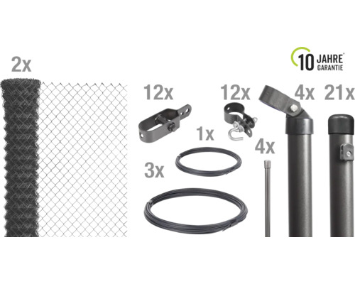 Komplettes Zaunbausatz mit Maschendrahtzaun, Zaunpfosten und Zubehör