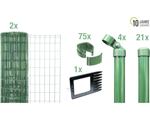 Komponenten für einen Zaun inklusive Drahtrolle und Zaunpfosten mit einer Garantie von 10 Jahren