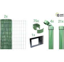 Komplettes Zaunbauset mit Rollen, Pfosten, Winkelstützen, Schellen, und Eindrehhilfe sowie zehn Jahre Garantie