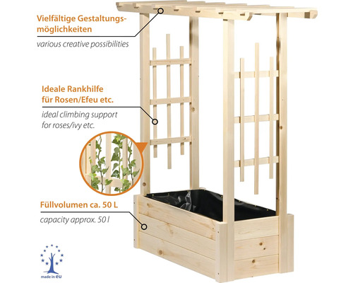 Holz-Pflanzkasten mit Rankhilfe für den Garten