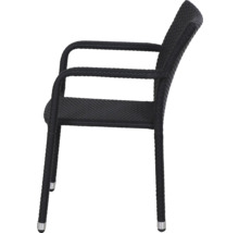 Stapelsessel aus Kunststoffgeflecht in Anthrazit mit Armlehnen für Garten und Terrasse.