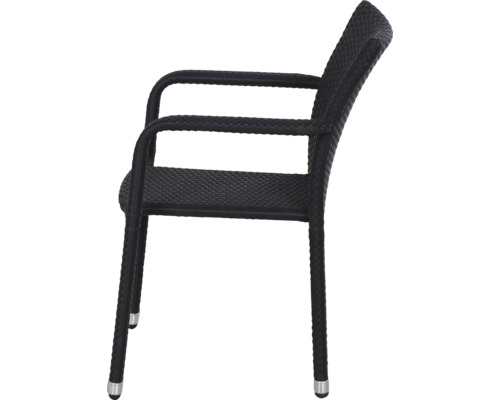 Stapelsessel aus Kunststoffgeflecht in Anthrazit mit Armlehnen für Garten und Terrasse.