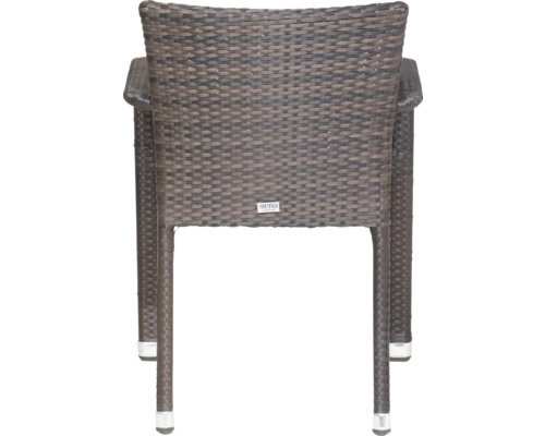 Siena Garden Gartenstuhl aus Polyrattan-Geflecht in Braun, Rückansicht mit Armlehnen.