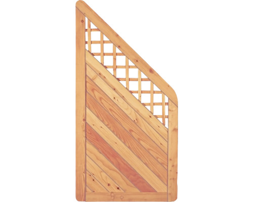 Holztor mit diagonaler Lattenstruktur und Gittereinsatz